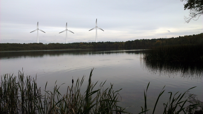Fotomontage - Kolpinsee mit Windrädern im Hintergrund